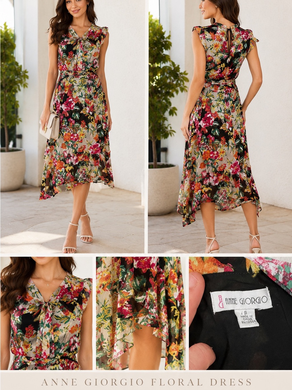 Black Multi Floral High-Low Dress